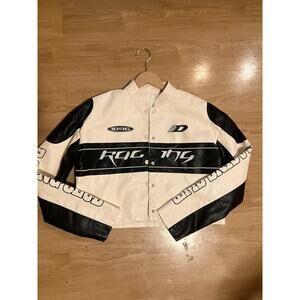 Black and white nascar leather racing jacket